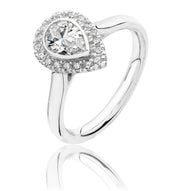 Sterling Silver Claw Set Pear Shaped Halo Ring