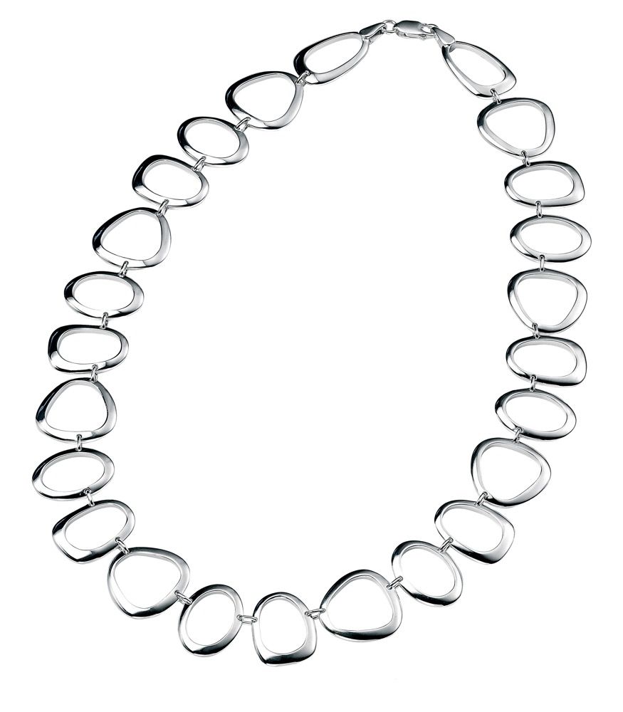 Sterling Silver Large Oval, Triangle & Round Open Link Necklace