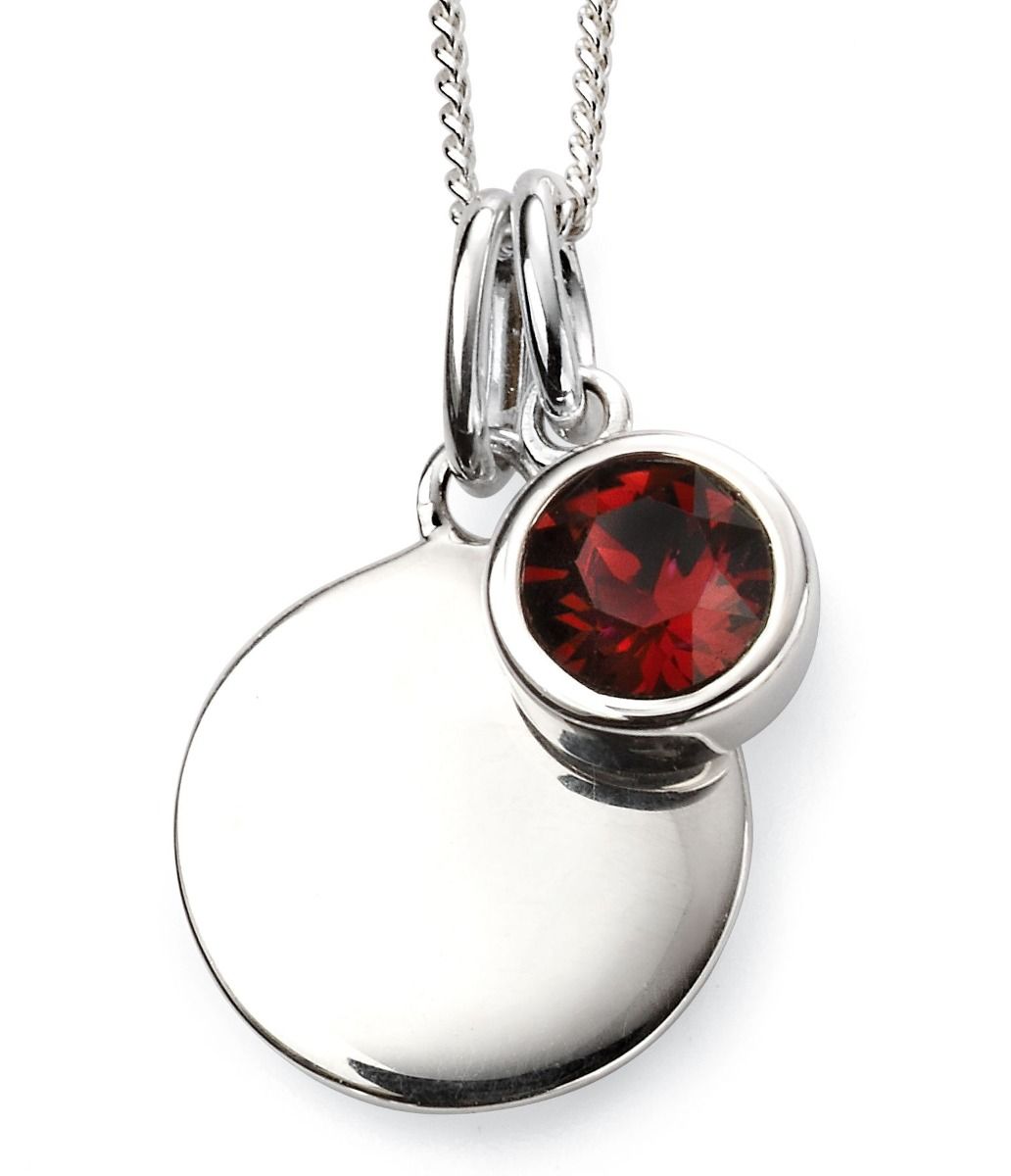 Sterling Silver Birthstone Pendant & Engravable Disk With Chain